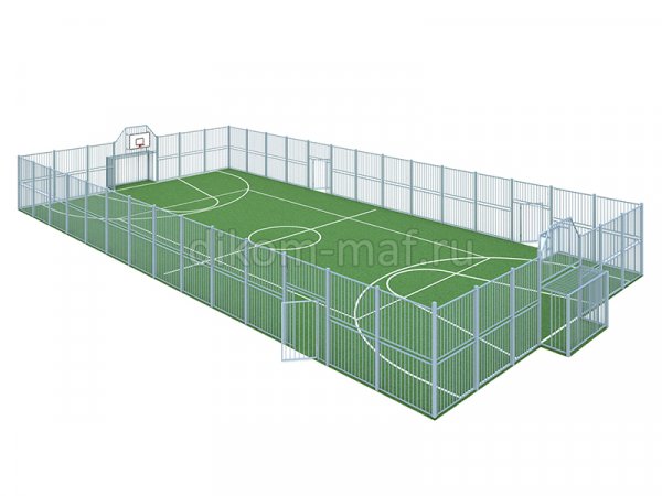 Универсальная спортивная площадка (профильная труба) встроенные ворота для  минифутбола, баскетбольные стойки УСП-001